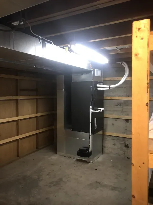 Another angle of insulated duct work in house basement
